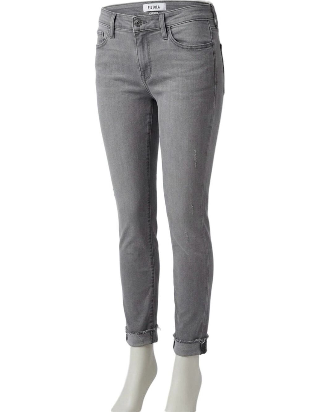 PISTOLA SZ 30 Gray wash Skinny Distressed Stretch Jeans raw hem